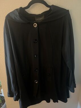 Christian Siriano Black Button-Front Hooded Coat